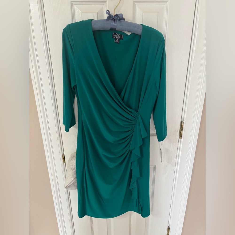 Teal Draped Dress with 3/4 Sleeves